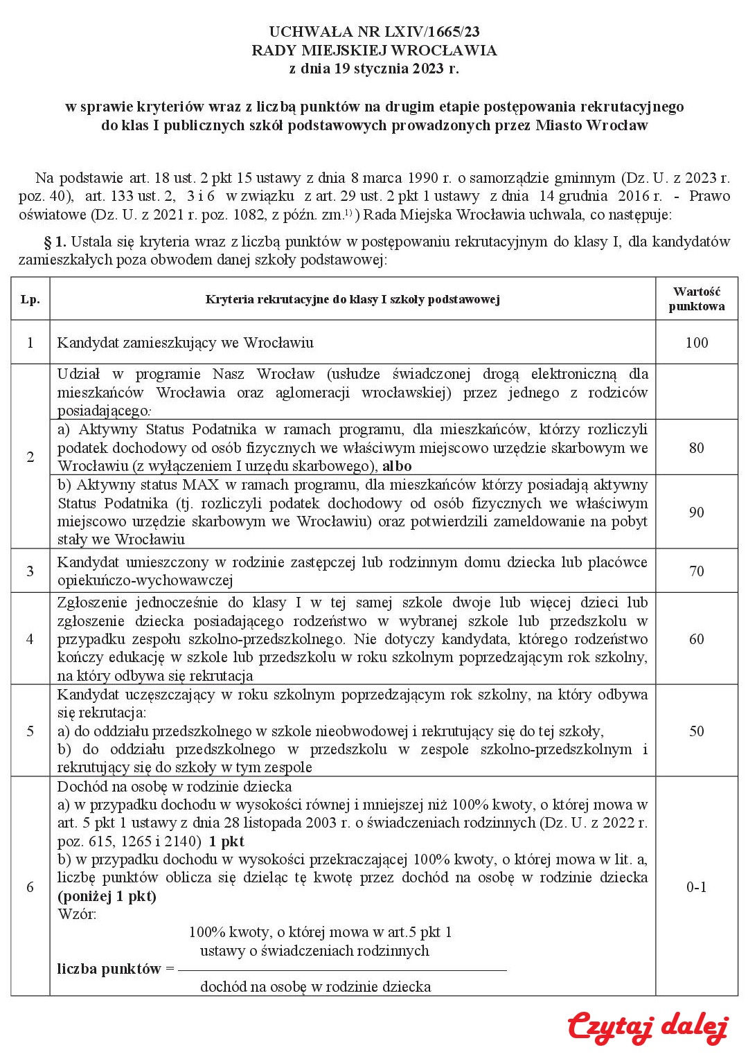 Uchwala LXIV 1665 23.