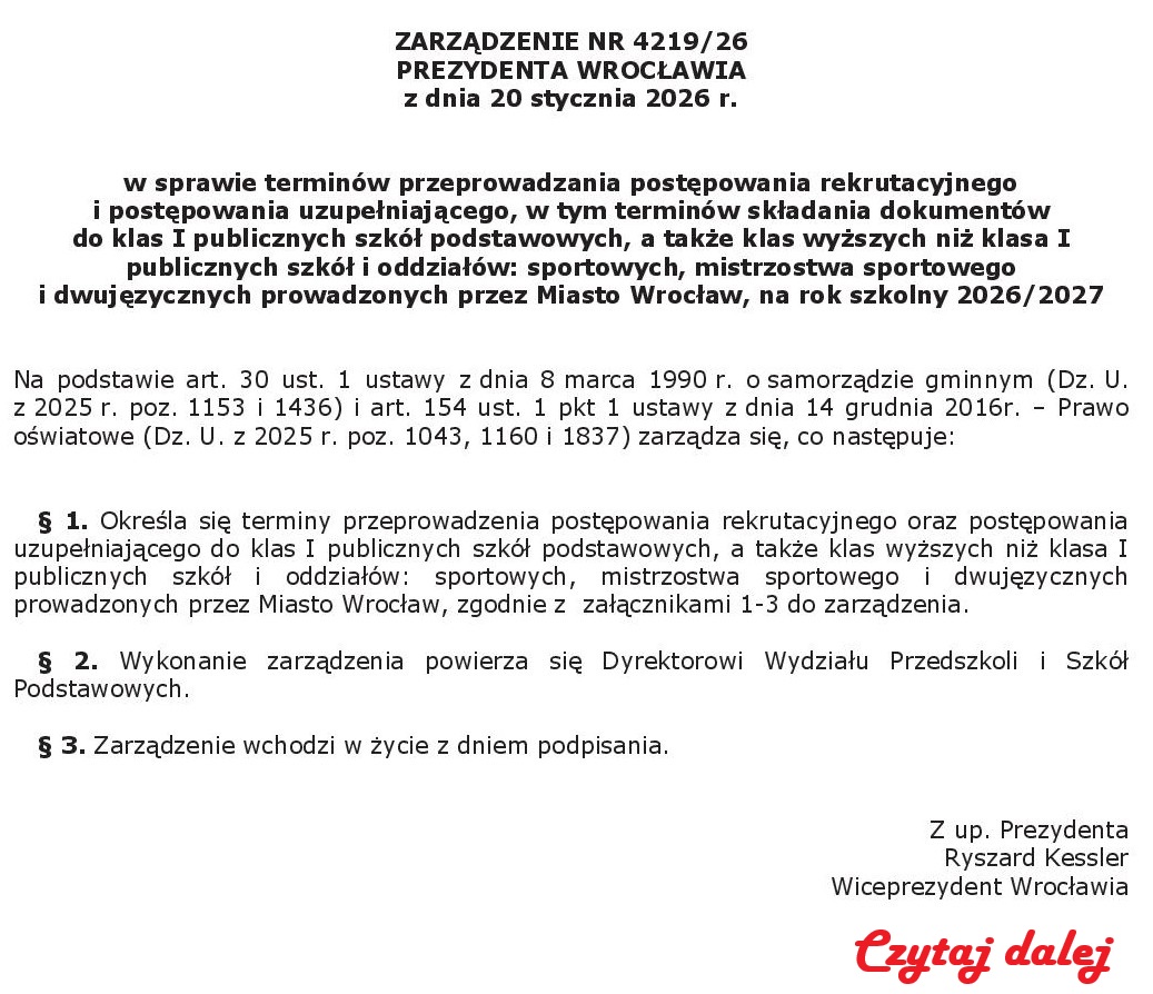 ZARZADZENIE WS TERMINOW REKRUTACJI DO KLAS I.